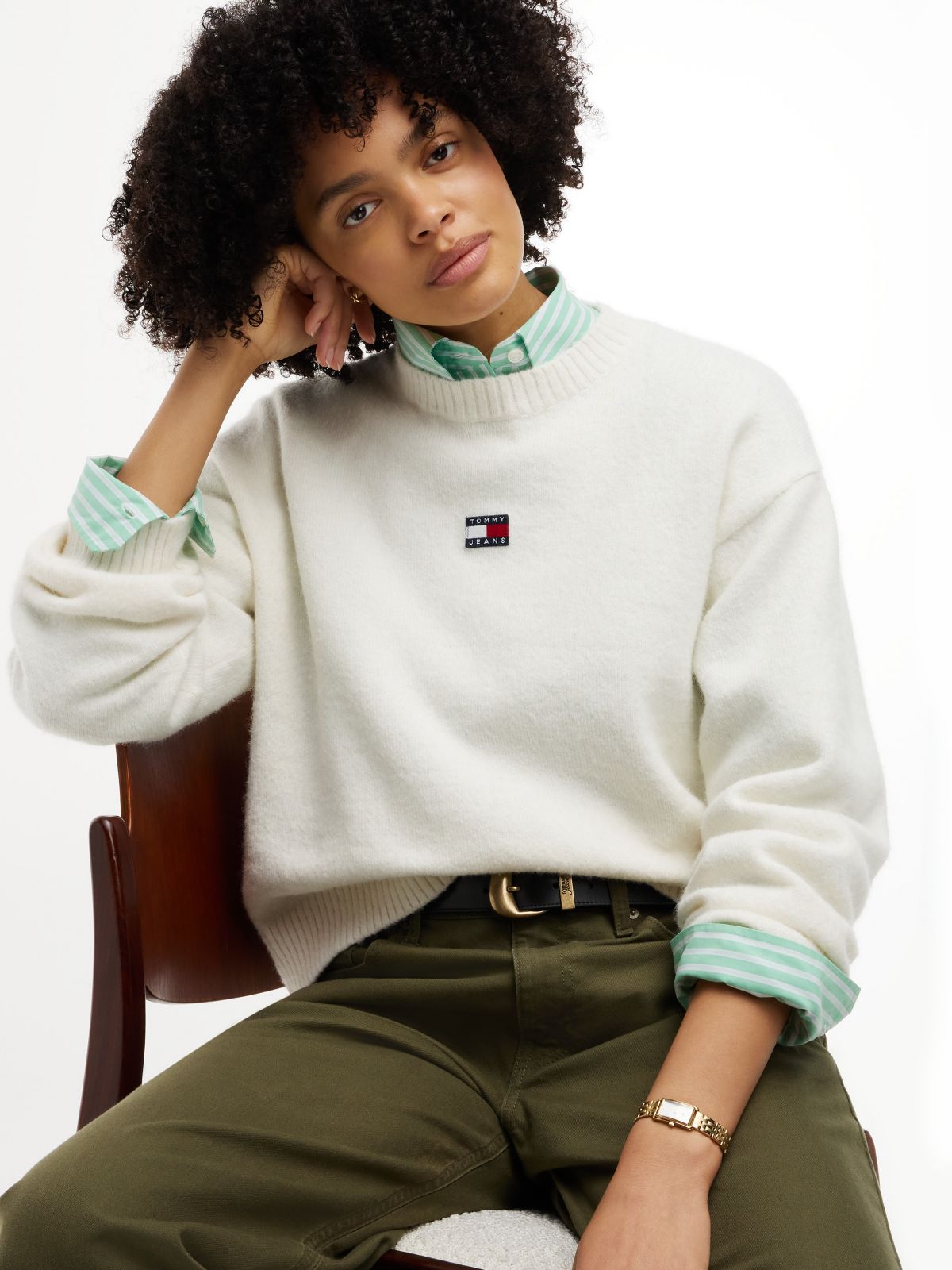 Tommy Jeans Badge Crewneck Sweater — Off White