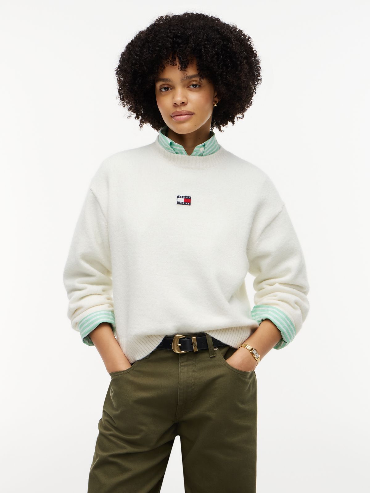 Tommy Jeans Badge Crewneck Sweater — Off White