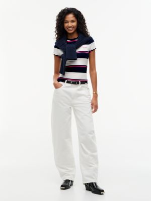 Женская футболка Tommy Jeans Striped Ribbed, цвет: Белый полосатый — фото 2