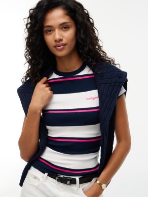 Женская футболка Tommy Jeans Striped Ribbed, цвет: Белый полосатый — фото 3