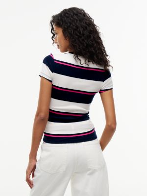 Женская футболка Tommy Jeans Striped Ribbed, цвет: Белый полосатый — фото 4