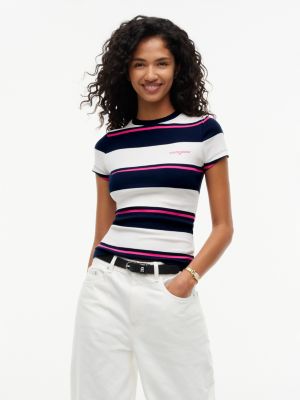 Tommy Jeans Striped Ribbed T-Shirt, White Stripe