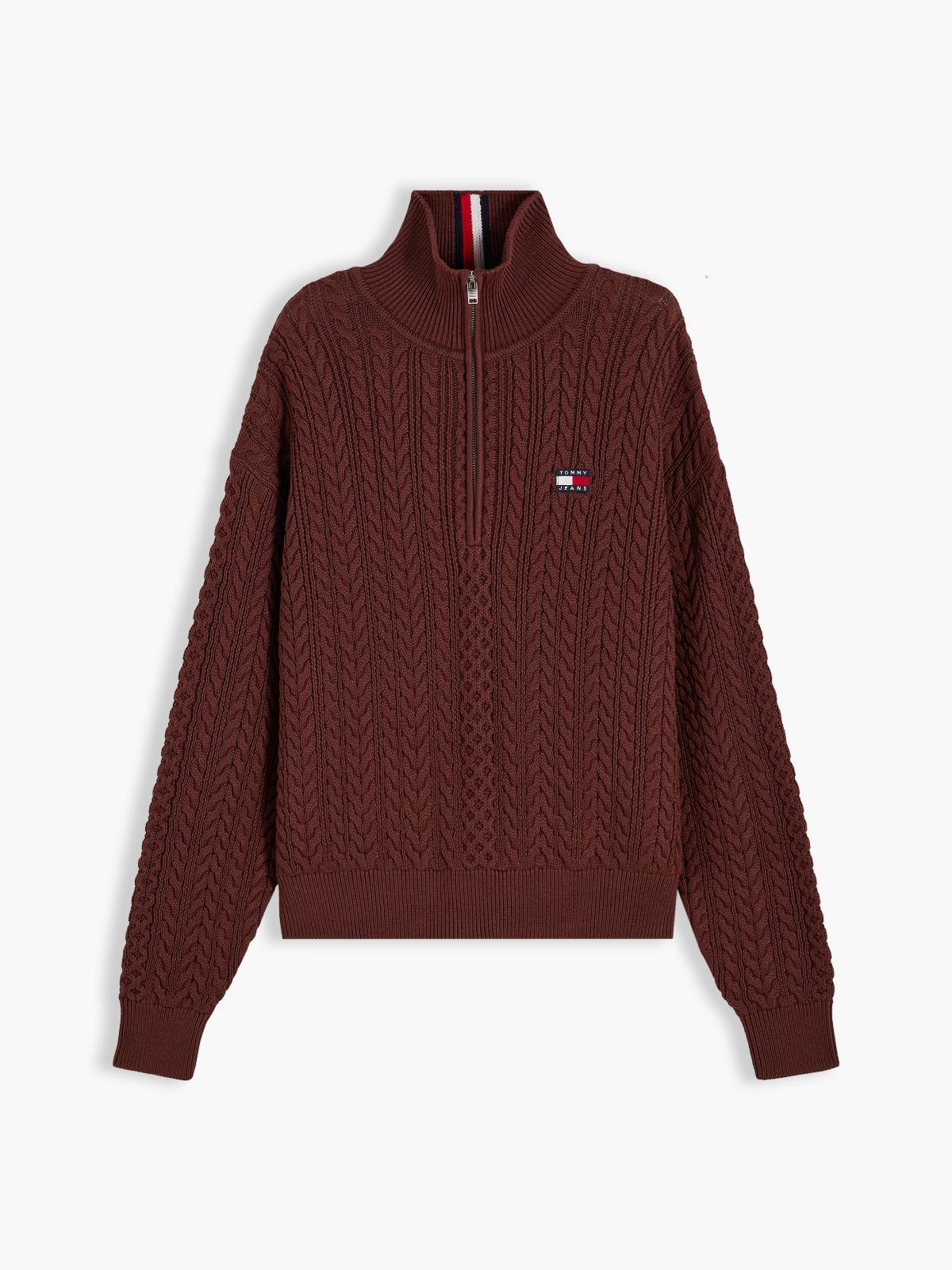 Tommy Jeans Cable Quarter-Zip Sweater — Pure Brown