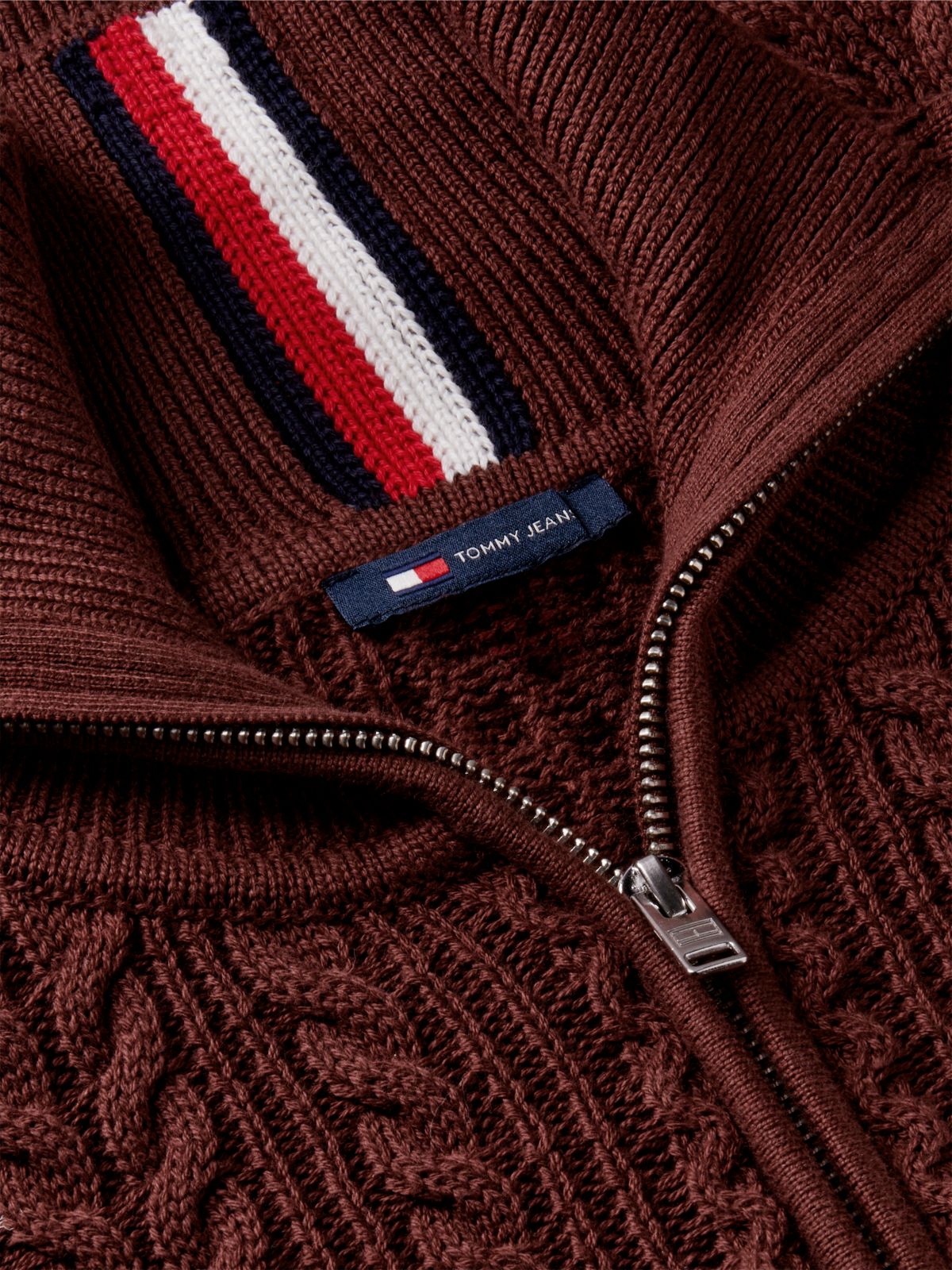 Tommy Jeans Cable Quarter-Zip Sweater — Pure Brown