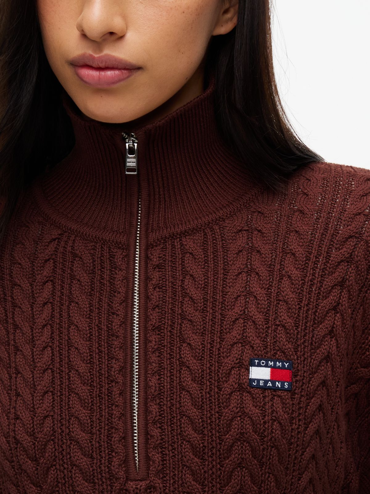 Tommy Jeans Cable Quarter-Zip Sweater — Pure Brown