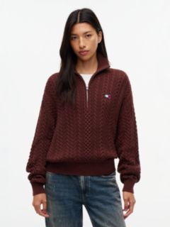 Tommy Jeans Cable Quarter-Zip Sweater — Pure Brown 1