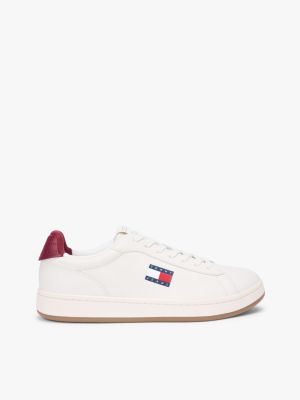Tommy Jeans Archive Leather Sneaker, Ivory / Deep Dahlia