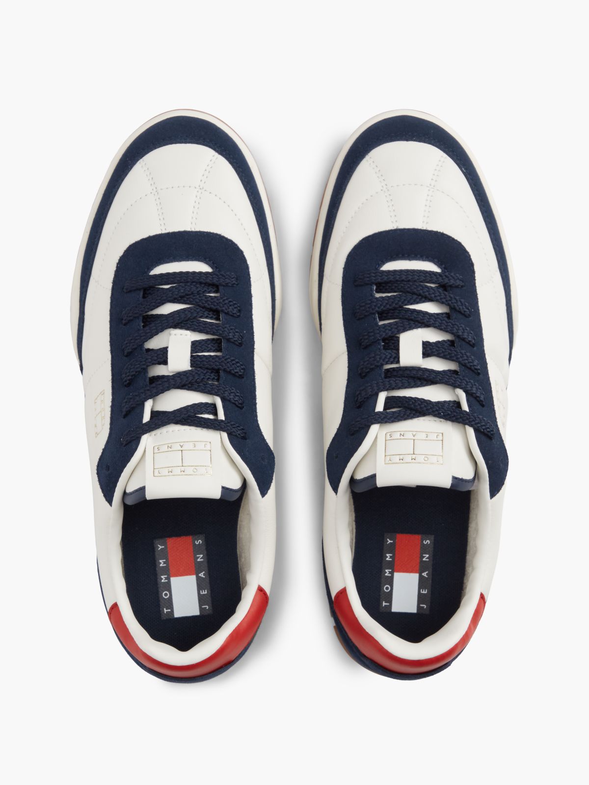 Tommy Jeans Mixed-Leather Sneaker — Dark Blue/Ivory