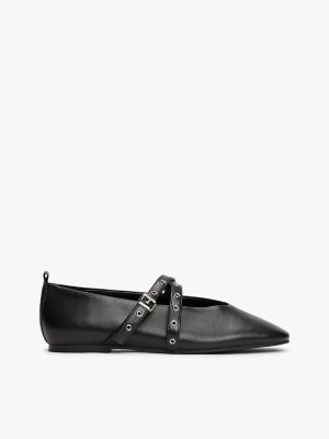 Chaussures à talon plat Mary Jane en cuir Tommy Jeans, noires