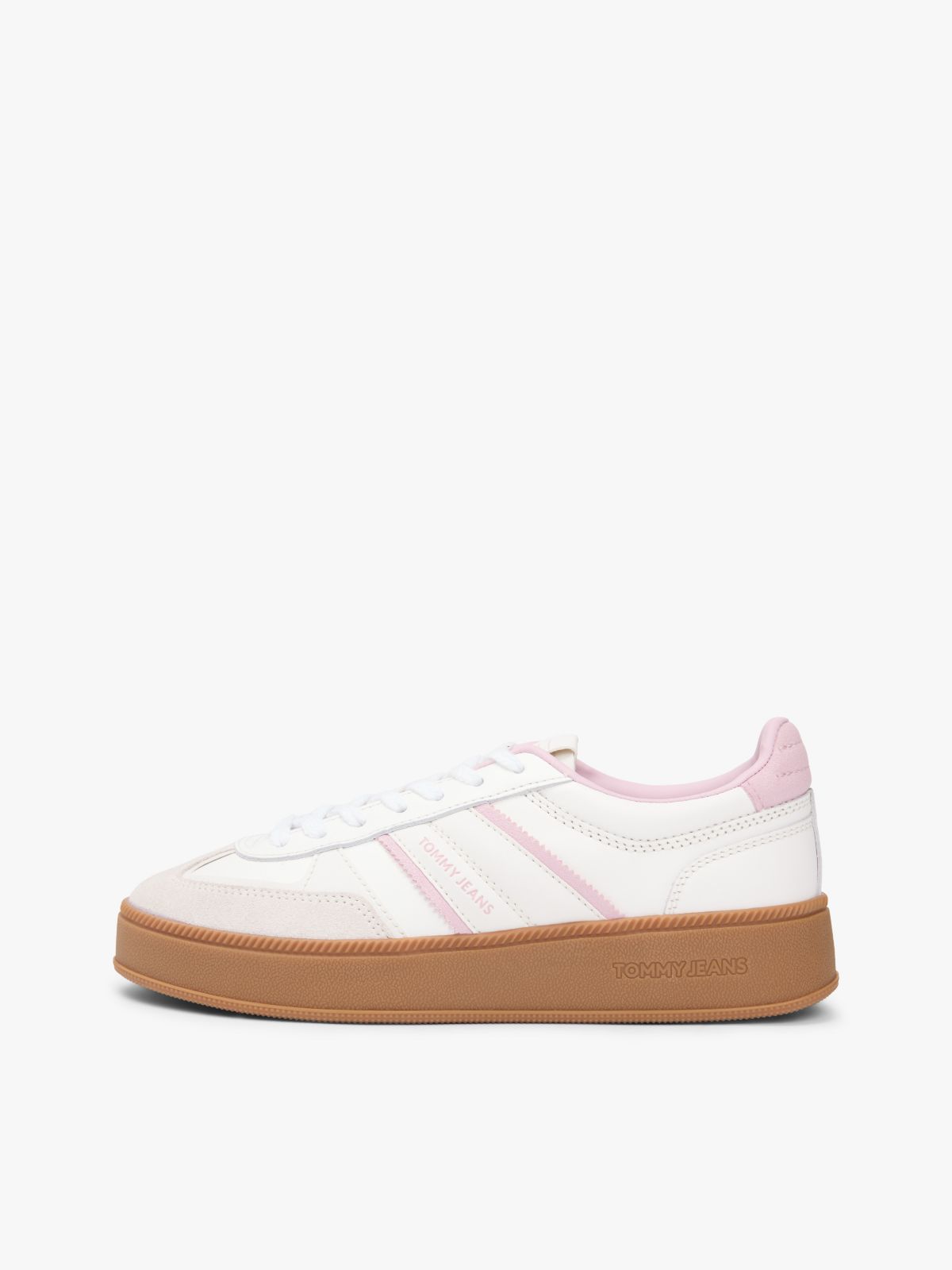 Tommy Jeans Leather Flatform Sneaker — Ecru / Hawaii Orchid
