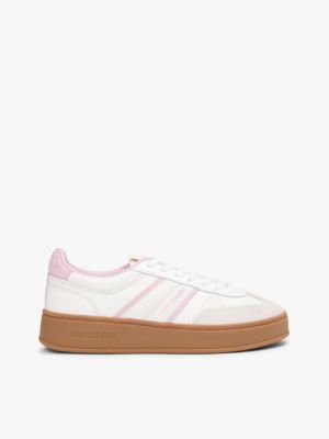 Tommy Jeans Leather Flatform Sneaker, Ecru / Hawaii Orchid