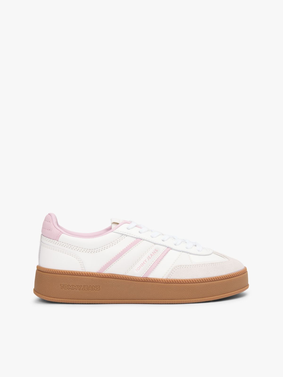 Tommy Jeans Leather Flatform Sneaker — Ecru / Hawaii Orchid