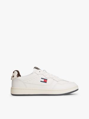 Tommy Jeans Retro Leather Court Sneaker, Ecru/Dark Coffee