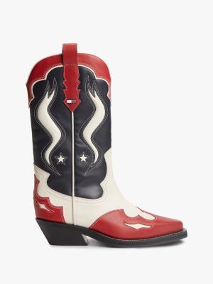 Tommy Jeans Leather Cowboy Boot, Red/White/Blue