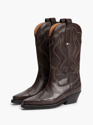 Женские ботинки Tommy Hilfiger Tommy Jeans Leather Cowboy Boot, цвет: Глубокий коричневый — фото 2
