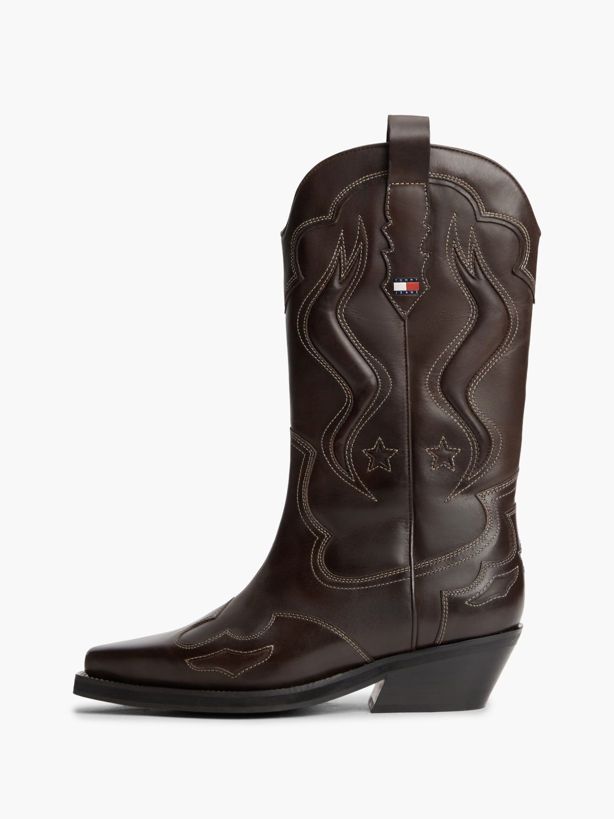 Tommy Jeans Leather Cowboy Boot — Deep Brown