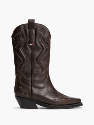 Tommy Jeans Leather Cowboy Boot, Deep Brown