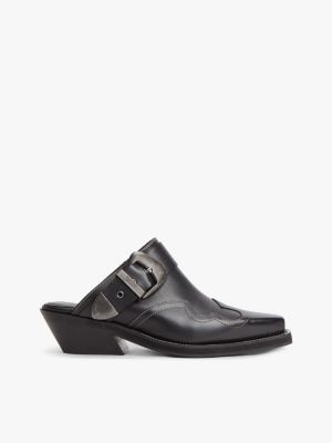Tommy Jeans Leather Western Mule, Black