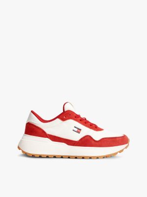 Tommy Jeans Suede Mix Runner Sneaker, Ivory/Arizona Red