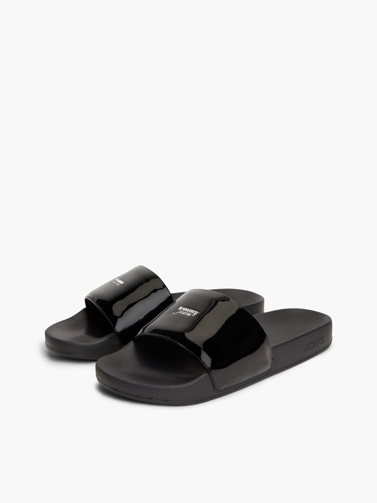 Tommy Jeans Patent Pool Slide — Black