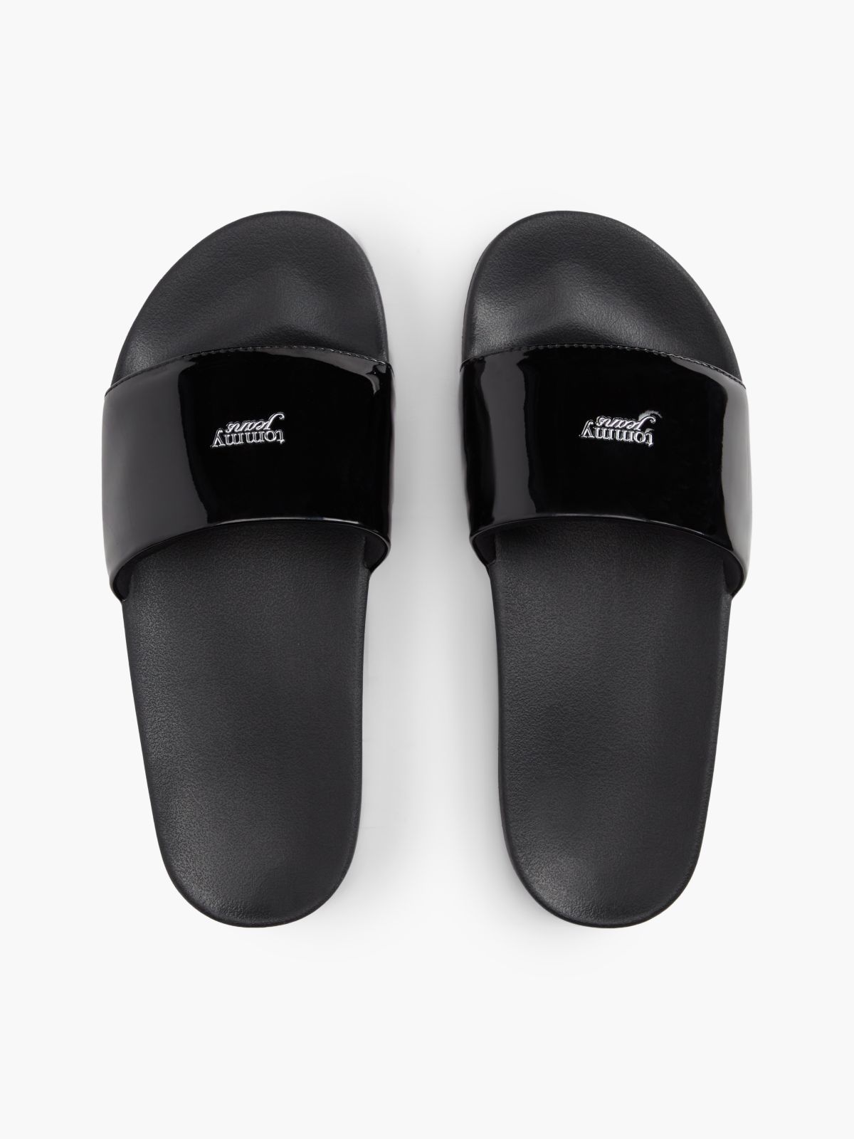 Tommy Jeans Patent Pool Slide — Black