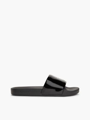 Tommy Jeans Patent Pool Slide, Black