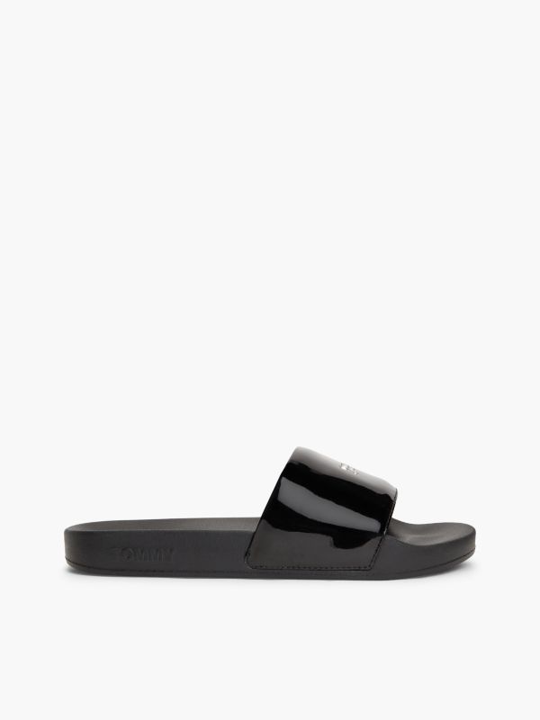 Tommy Jeans Patent Pool Slide — Black