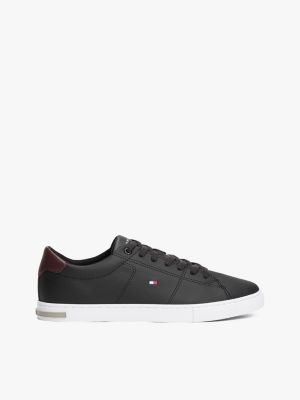 Low Cut Logo Leather Mix Sneaker, Black