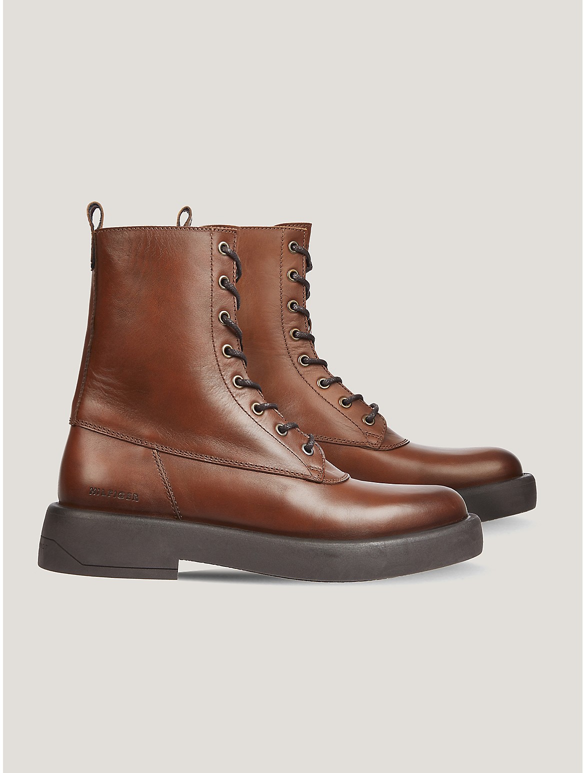 Tommy Hilfiger Men's Cognac Leather Boot - Brown - 12
