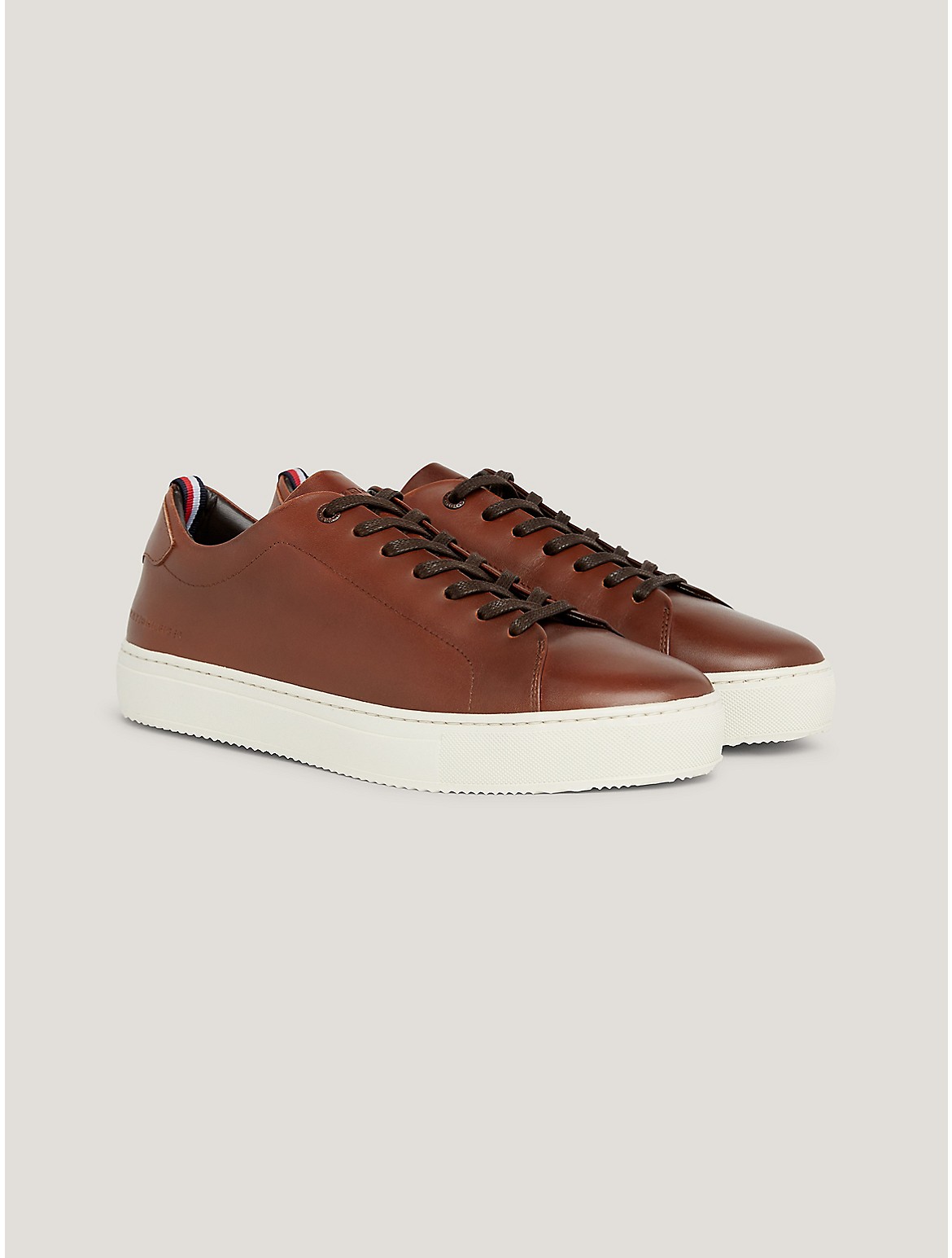 Tommy Hilfiger Premium Leather Trainer In Natural Cognac