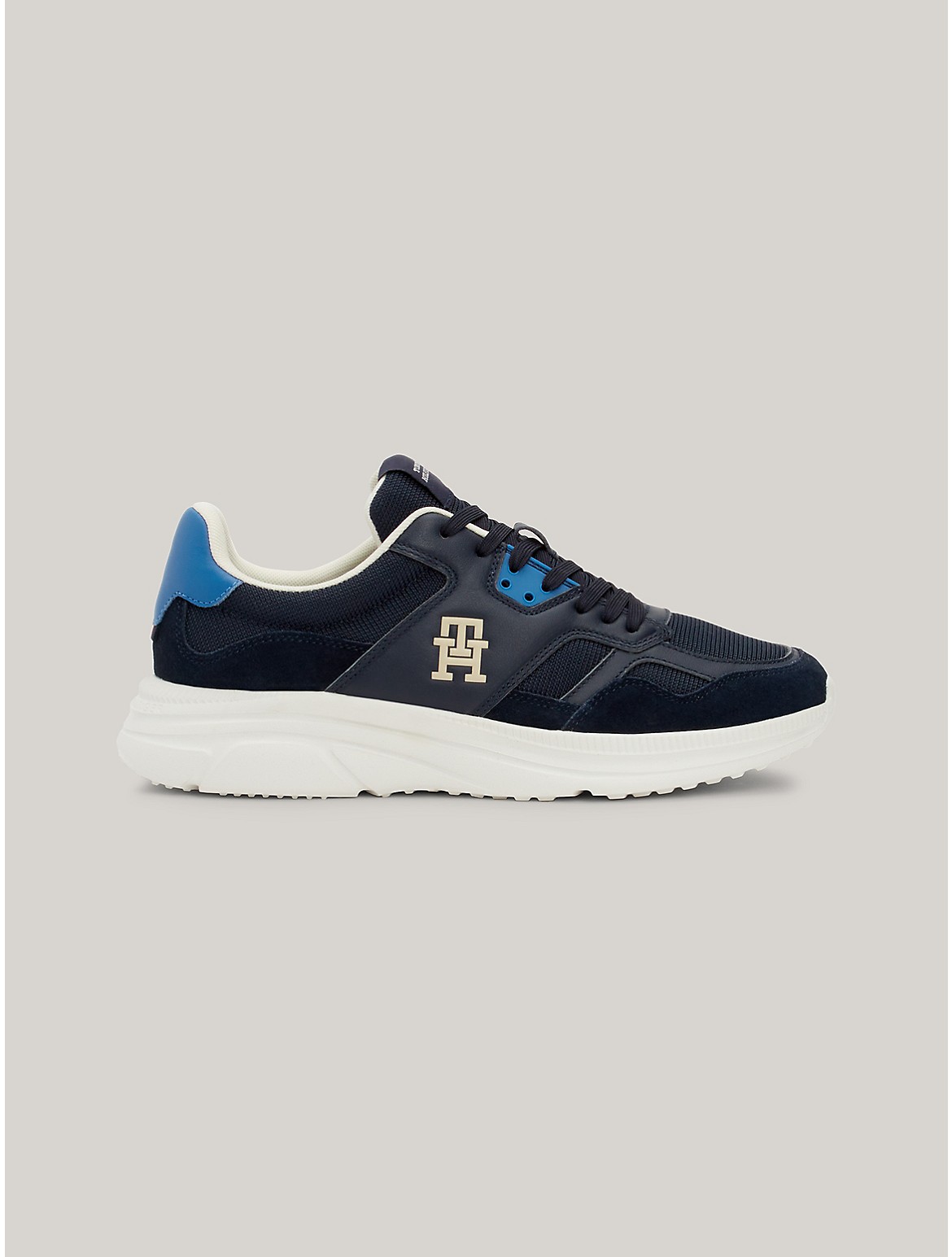 Shop Tommy Hilfiger Th Logo Suede Mix Sneaker In Navy