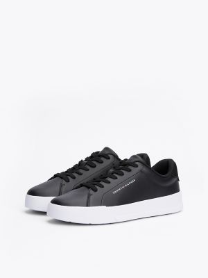 Tommy Logo Leather Cupsole Sneaker, Black