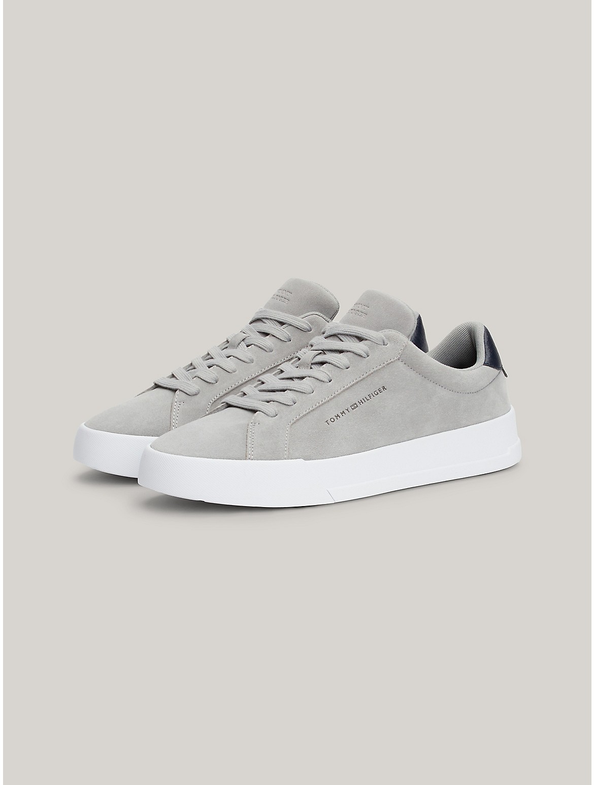 Tommy Hilfiger Tommy Logo Suede Cupsole Sneaker In Antique Silver