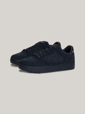 Perforated Panel Leather Sneaker, Navy