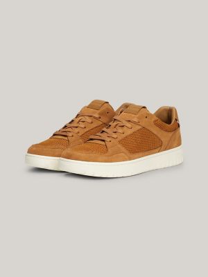Perforated Panel Leather Sneaker, Sahara.