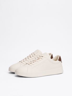 Pebbled Leather Court Sneaker, Alabaster