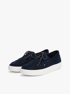 Lace-Up Suede Hybrid Boat Shoe, Navy