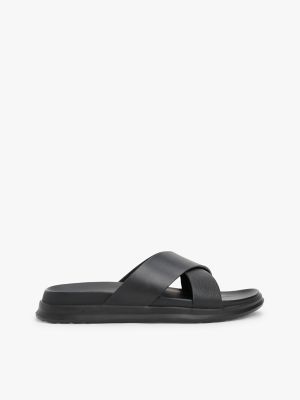 Leather Cross-Strap Sandal, Black