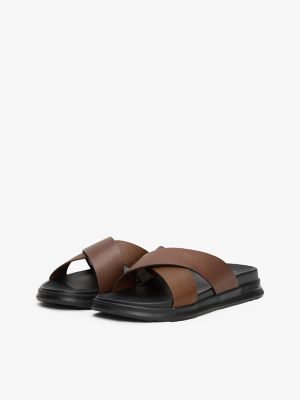 Leather Cross-Strap Sandal, Legacy Brown