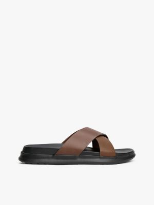 Leather Cross-Strap Sandal, Legacy Brown