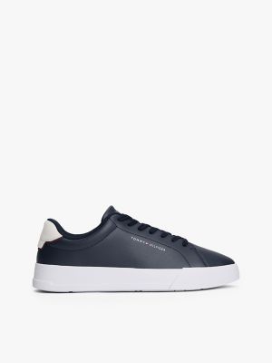 Coated Leather Court Sneaker, Navy