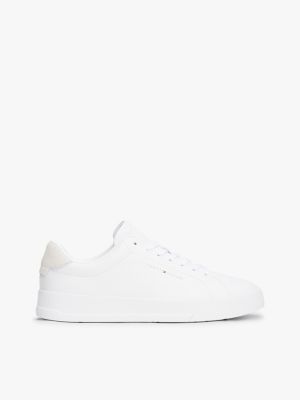 Coated Leather Court Sneaker, White