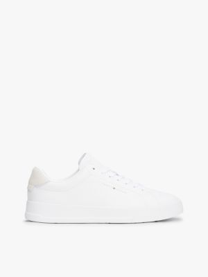 Coated Leather Court Sneaker, White