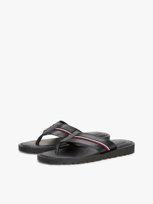 Signature Stripe Leather Flip-Flop, Black