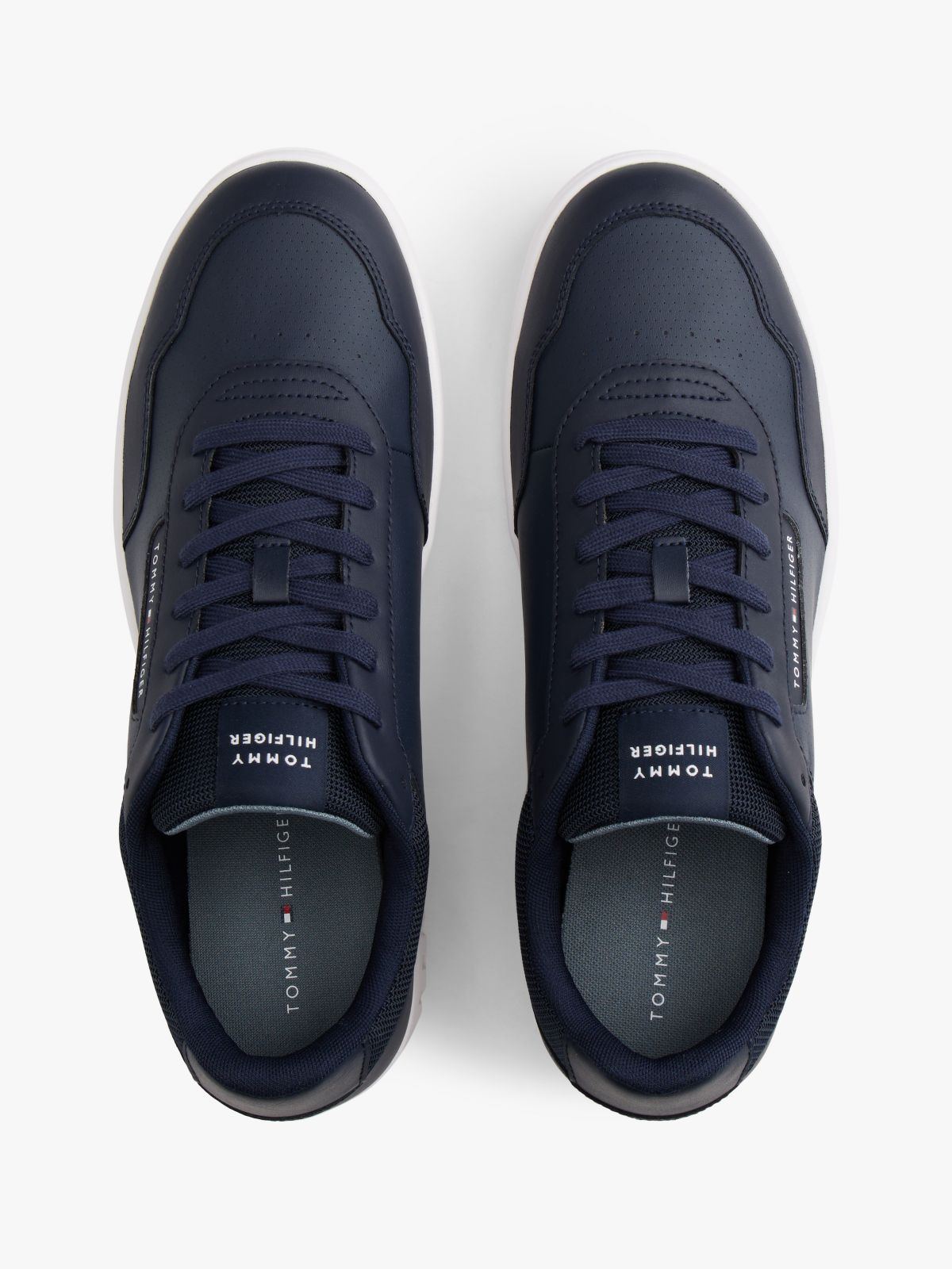 Mixed Media Leather Court Sneaker — Navy