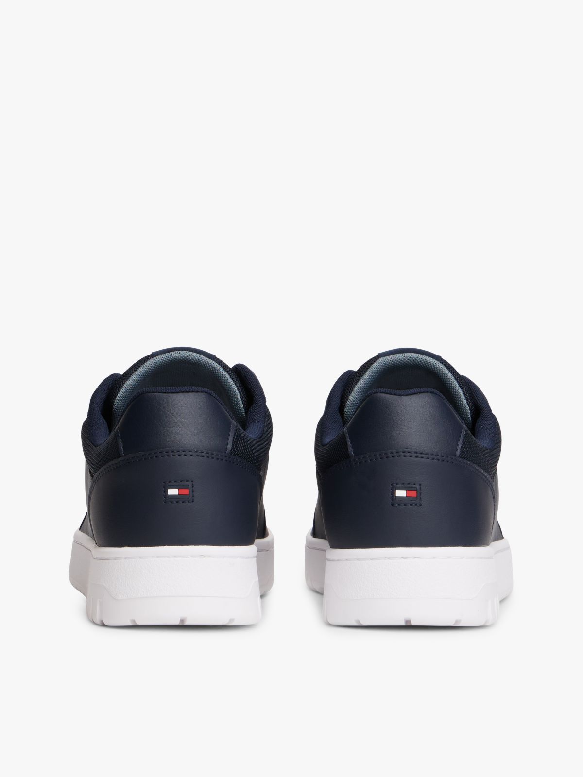 Mixed Media Leather Court Sneaker — Navy