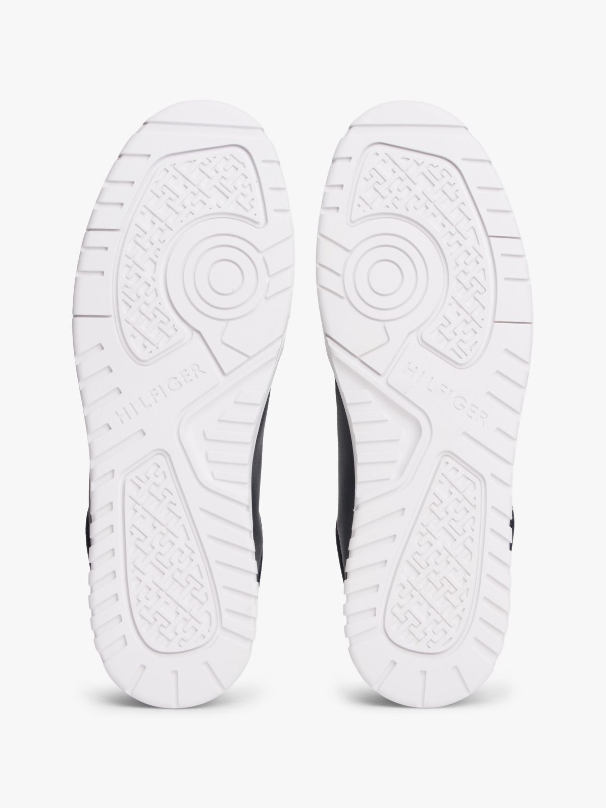 Mixed Media Leather Court Sneaker — Navy