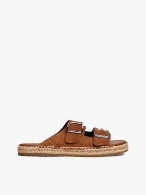 Jute-Trim Suede Sandal, Fudge Brown