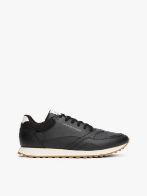 Leather-Mix Runner Sneaker, Black