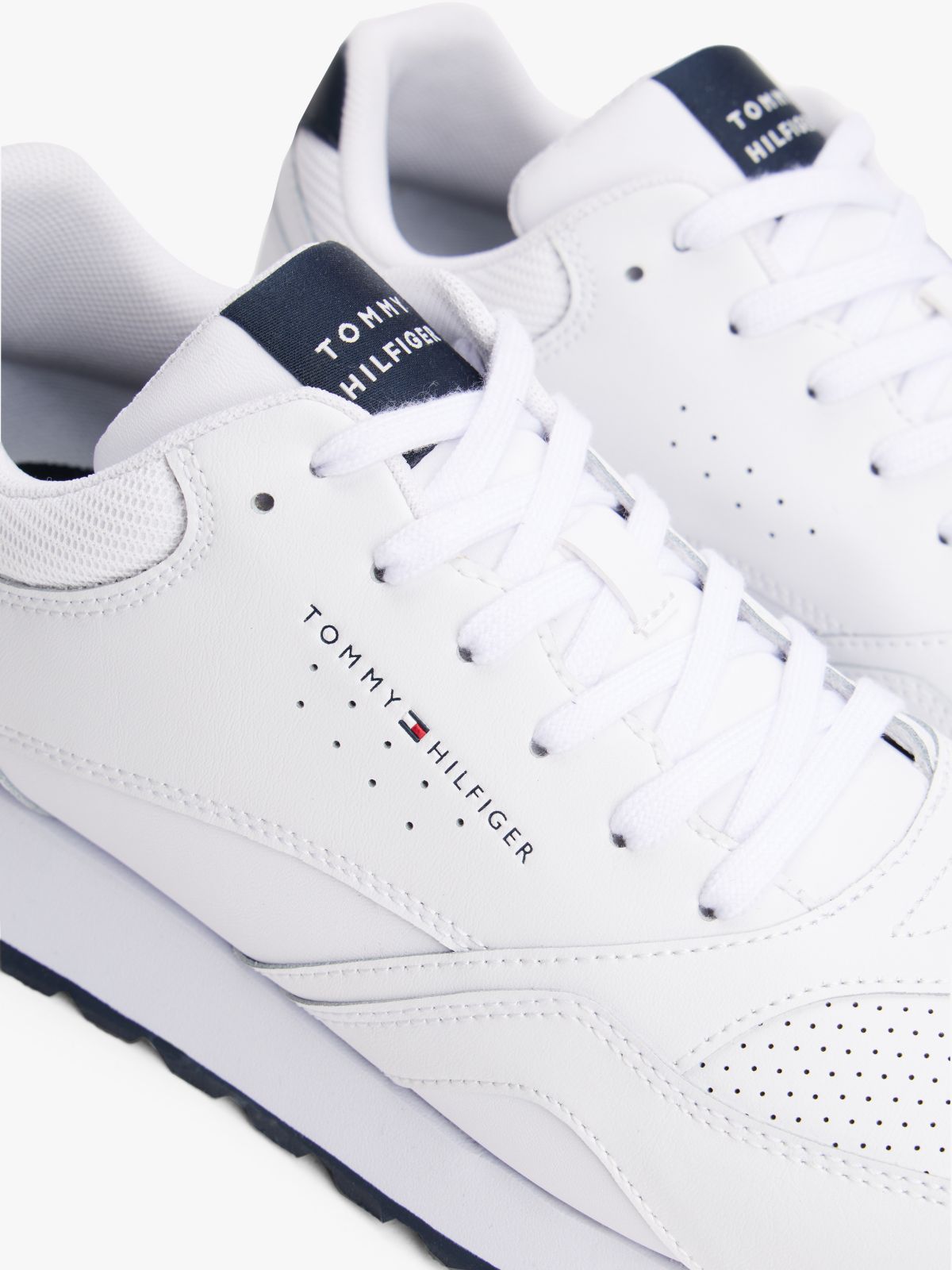 Leather-Mix Runner Sneaker — White